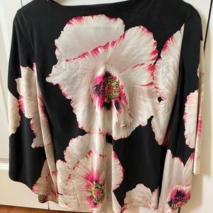 Dana Buchman Satin Floral Black and Pink Women's Top with Batwing sleeve